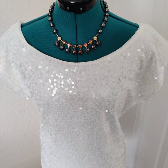 Express White Sequin Shortsleeve Blouse size Small - Picture 2 of 10